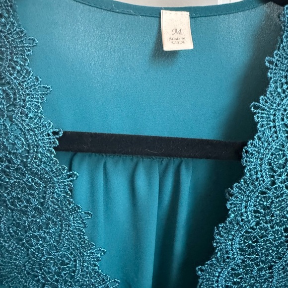 Women’s Teal Long Sleeve Top with Lace Detail - Picture 3 of 6